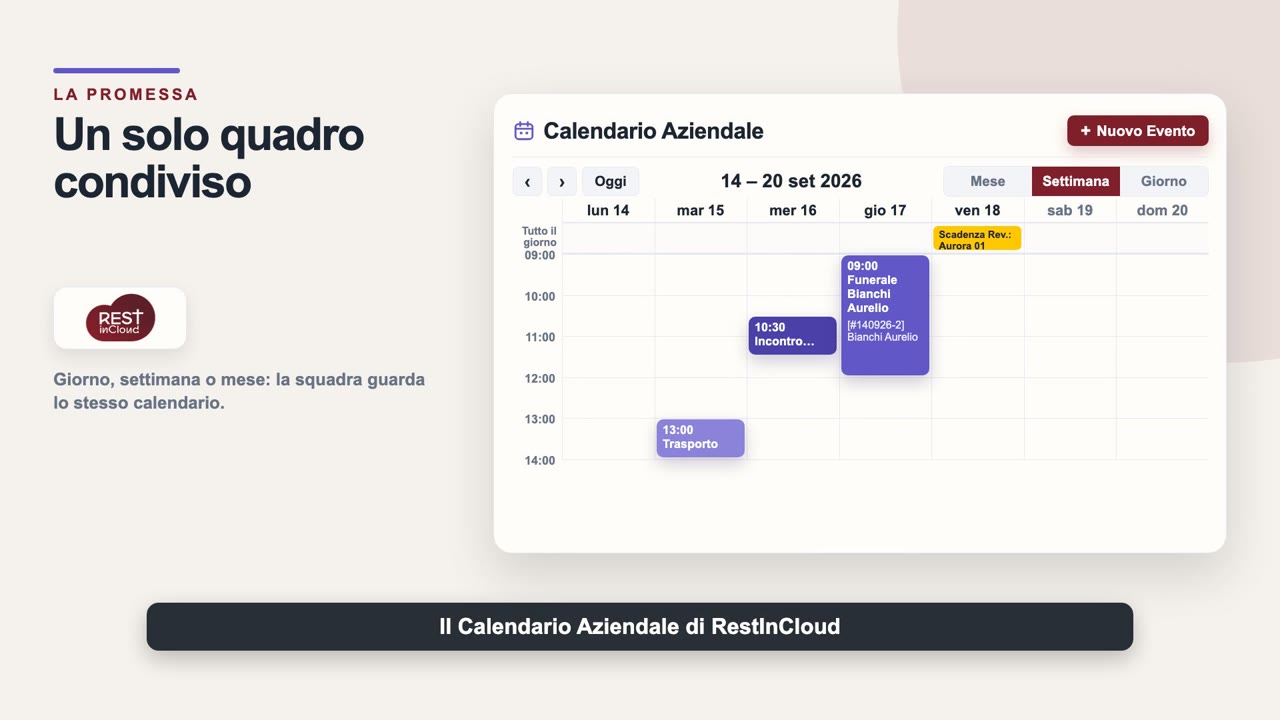 Il calendario condiviso di tutta l'agenzia funebre